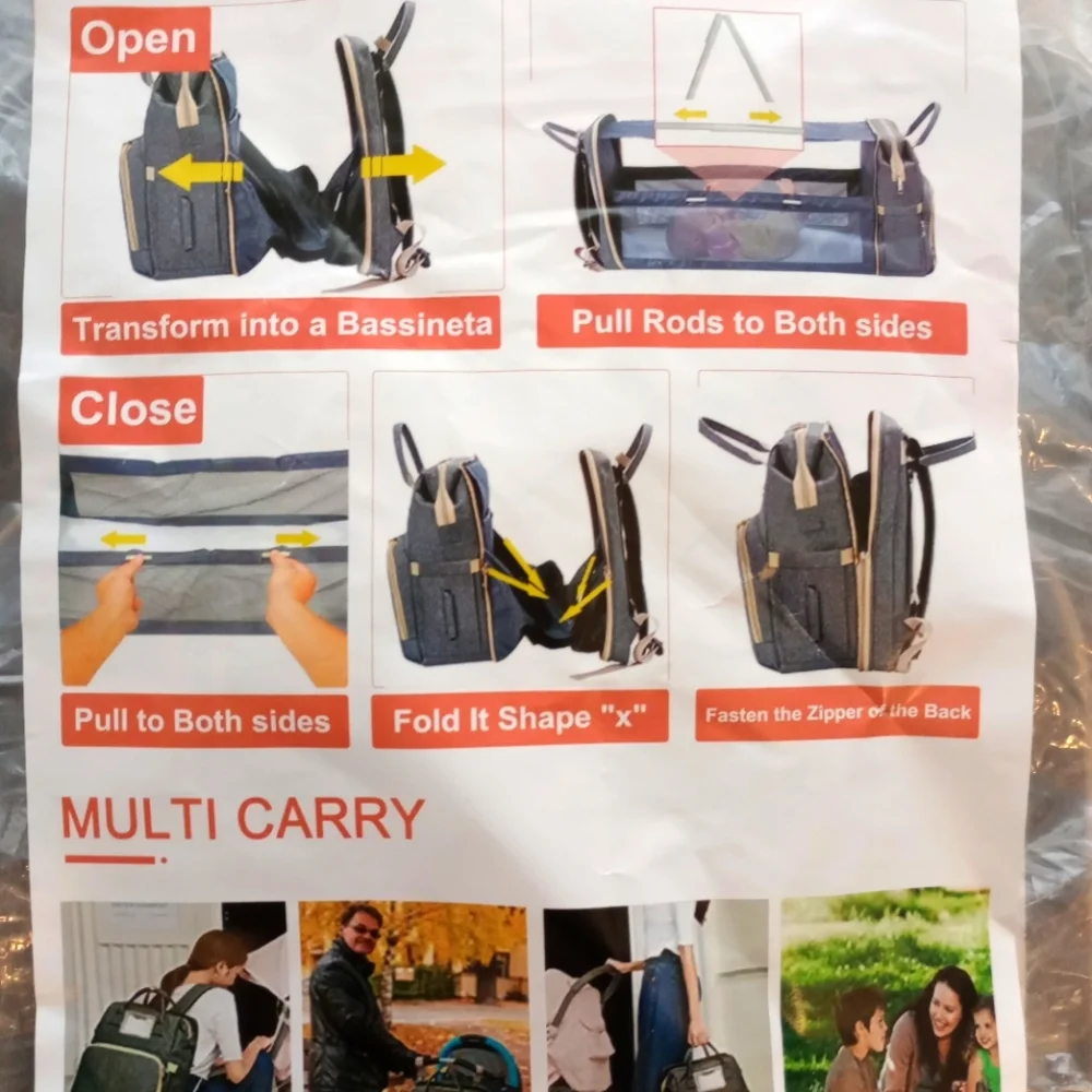USB Portable Multi-function Bed Bag Two-in-one Diaper Bag Baby Bag Multifunction